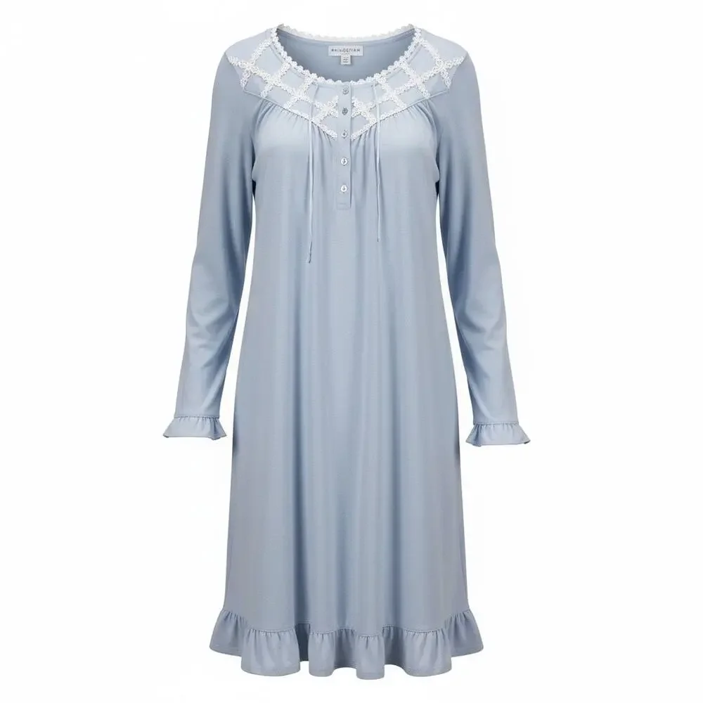 Eileen West Night Gown Pajama Womens Medium Long Sleeve Sweater‎ Knit Light Blue